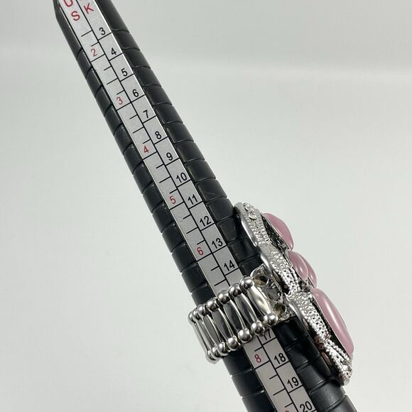 Silver Tone Purple Cat Eye Glass Halo Stretch Rings Adjustable Statement Bling - Picture 6 of 6